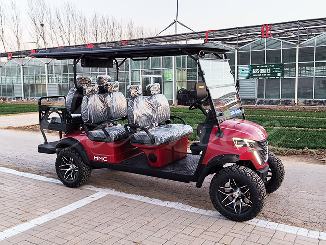 Red electric golf cart 6 seater for resorts and sightseeing tours