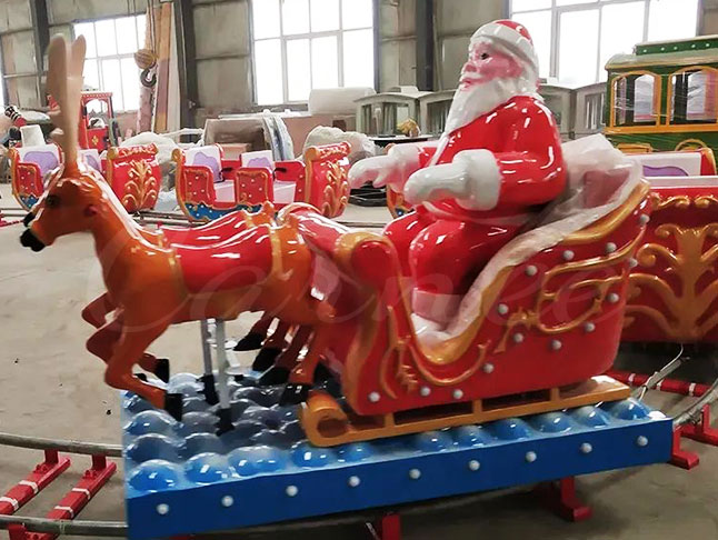 Santa Claus and Reindeer Christmas Track Train Ride for Kids – Amusement Park Christmas Ride with LED Lights and Festive Decorations