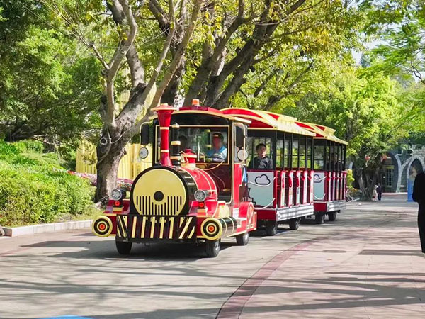 Vintage trackless train amusement park